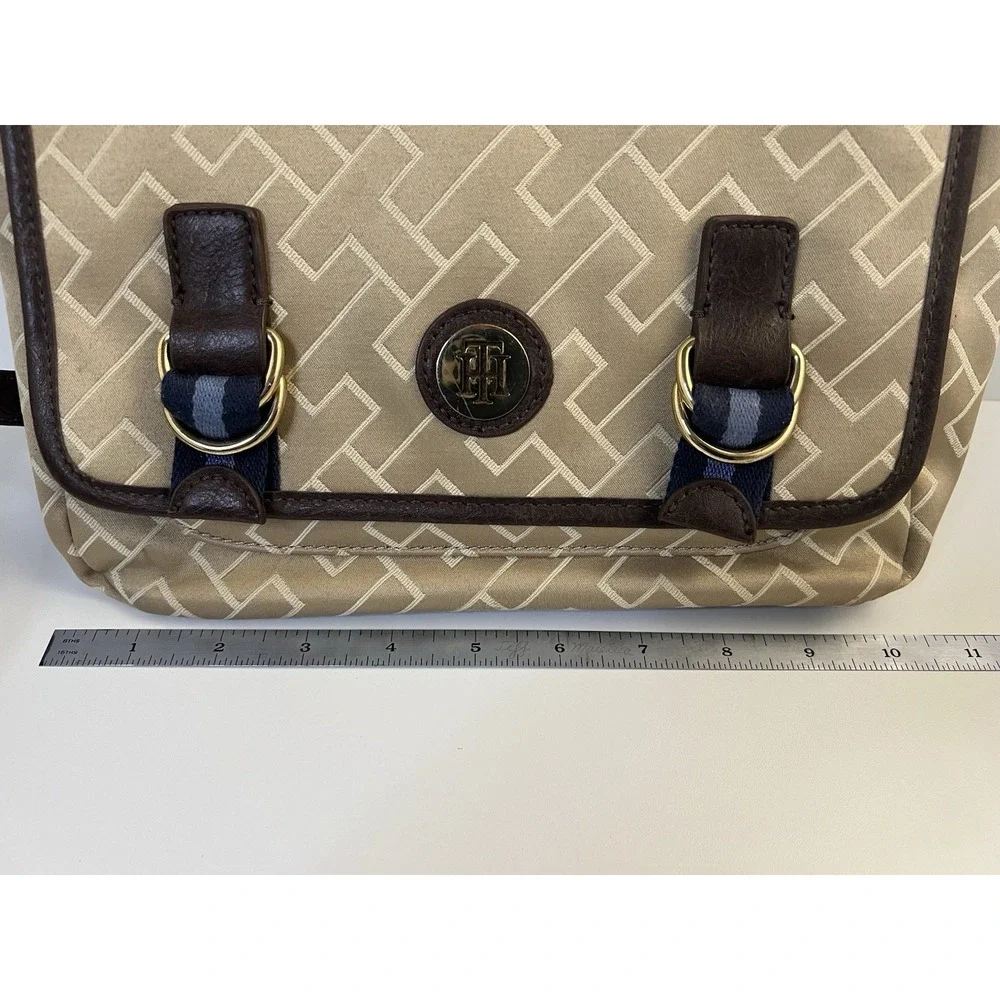 Tommy Hilfiger Jacquard Flap Top Messenger/Crossbody Bag-Tan/Brown Shoulder